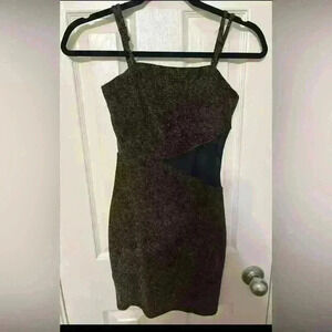 Brown Shimmer Sparkly Metallic Tinsel Mesh Cutout Mini Dress Size X-Small
